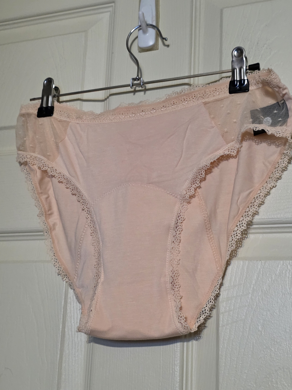 Women's Cotton Lace Trim Leak Proof Brief Panty - Light Peach